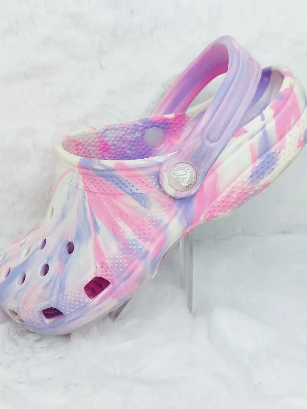 Crocs Girl's Purple Pink Classic Marble Adjustable Slip-On Casual Clogs Size 6